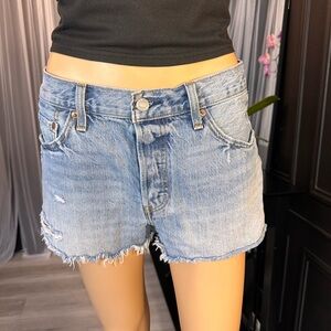Levi's premium 501 Distressed Light Blue Jean Shorts